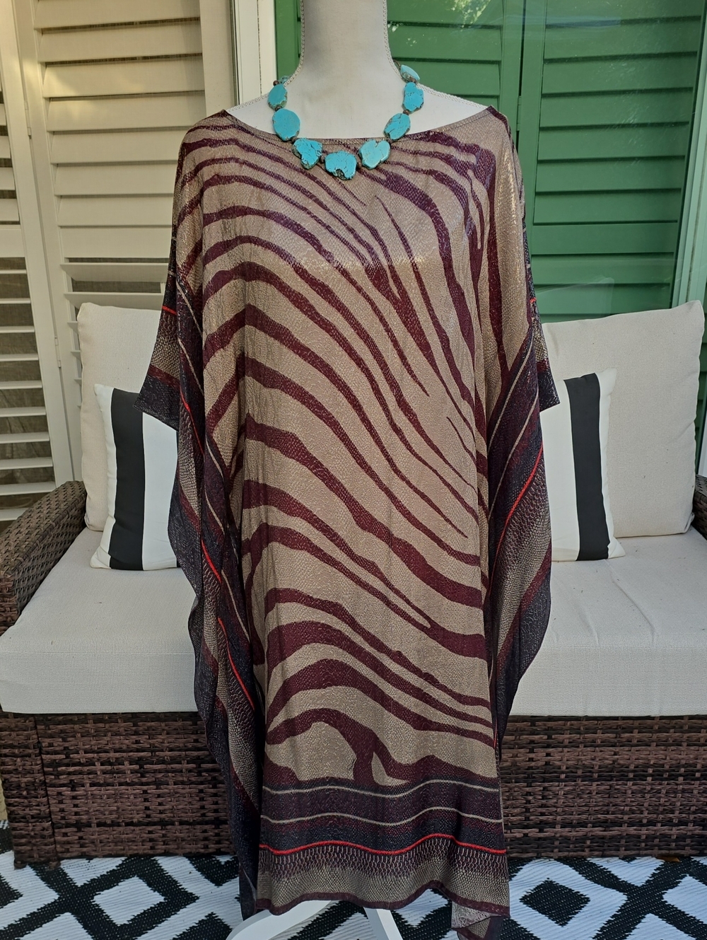 Roberto Cavalli Beige and Burgundy Zebra-Print Tunic Top